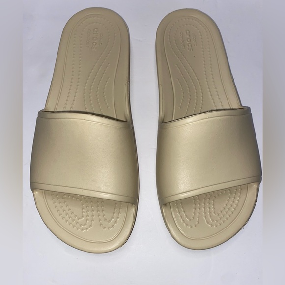 CROCS Women's Beige, Tan Slide Sandals Size 9 NWOT - Picture 2 of 9